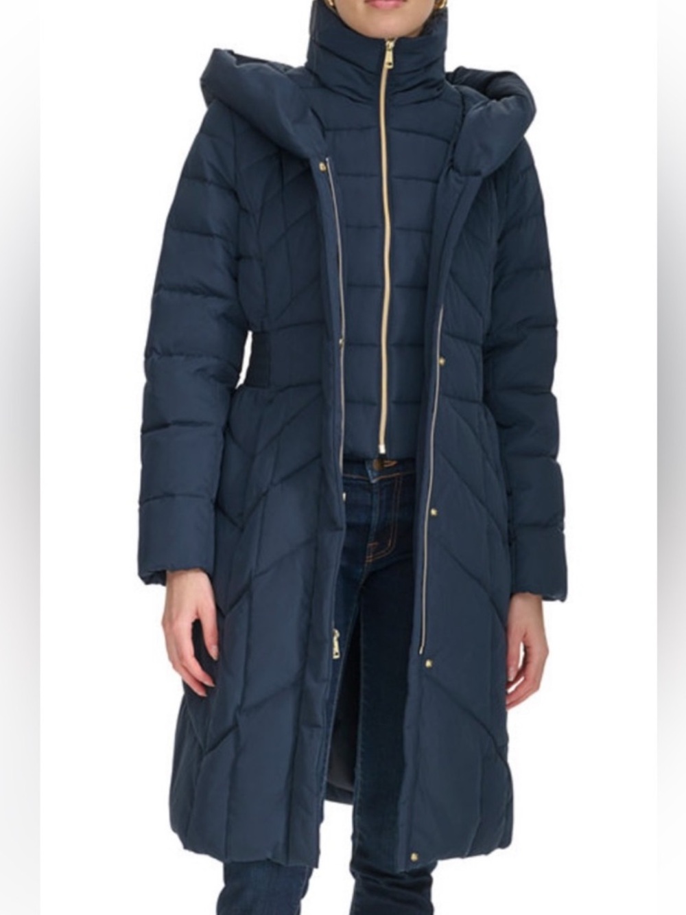 Cole Haan Signature Navy Down & Feather Quilted Puffer Coat - Size XL